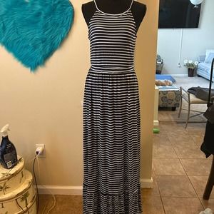 Maxi dress, navy blue and white stripes medium